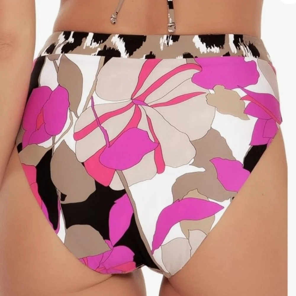 Trina Turk Lynx Reversible Banded High Waisted Cheeky Bikini Bottom Size 14